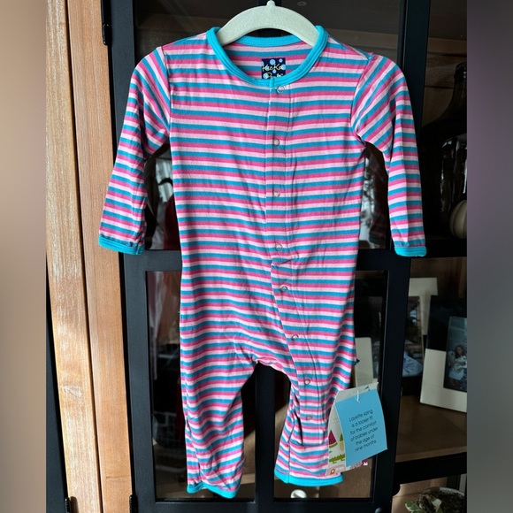 Kickee Pants bamboo coverall playsuit romper baby girl flamingo stripes footies - Picture 1 of 4